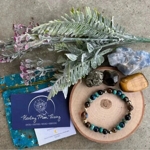 ✨💙Handmade Mystic Aura Quartz + Sea Sediment Jasper+ TigersEye Crystal bracelet